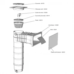 Raccords Hydrauliques Pour Piscine Skimmer Cartouche Weltico C6 Skimfiltre A400 Elegance 400x200mm 65 M3 -Espace vert et piscine Soldes Boutique vue eclatee weltico c5 a400